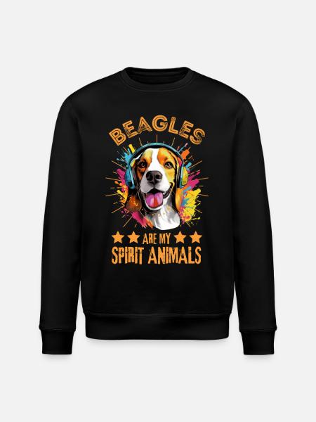 Bunter Beagle mit Kopfhörer - Stanley/Stella Unisex Bio-Sweatshirt ROLLER - Schwarz