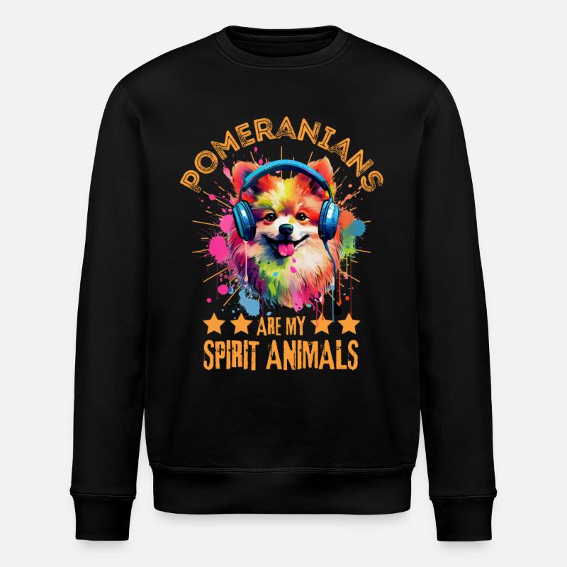Bunter Zwergspitz mit Kopfhörer - Stanley/Stella Unisex Bio-Sweatshirt ROLLER - Schwarz