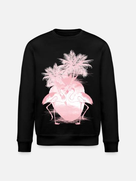 Palm Flamingos Summer Pink - Stanley/Stella ROLLER Unisex Organic Sweatshirt - black