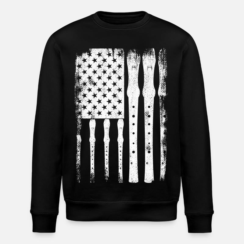 Flute U.S. Flag - Stanley/Stella ROLLER Unisex Organic Sweatshirt - black