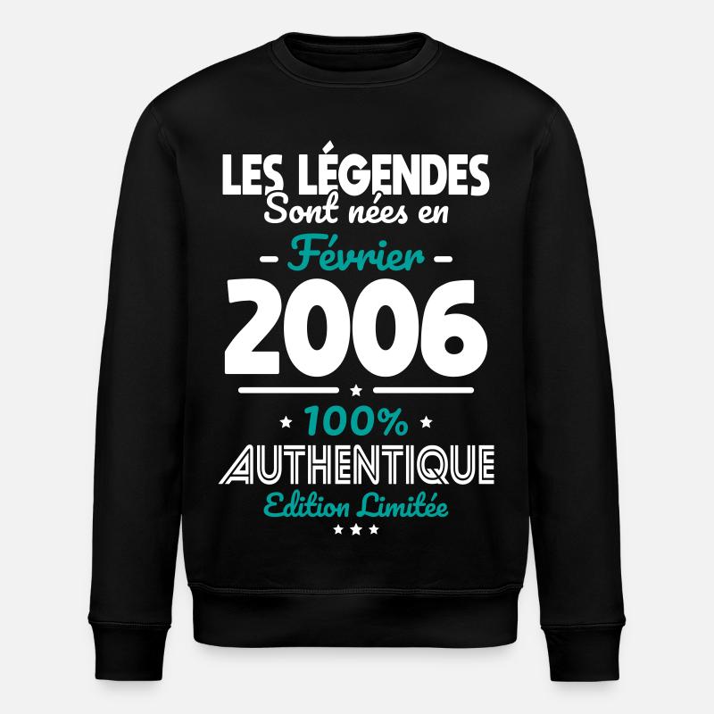 Anniversaire 20 ans - Légendes nées Février 2006 - Sweat bio ROLLER Stanley/Stella Unisexe - noir