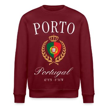 Porto Portugal Wappen Krone – Reise Souvenir - Stanley/Stella Unisex Bio-Sweatshirt ROLLER - Burgunderrot - Vorne - Nik (191cm)