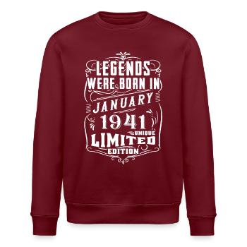 Birthday January 1940 Year Limited Edition - Stanley/Stella ROLLER Unisex Organic Sweatshirt - burgundy - Front - Nik (191cm)