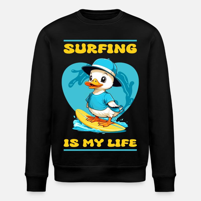 Süße Surfer Ente - Stanley/Stella Unisex Bio-Sweatshirt ROLLER - Schwarz