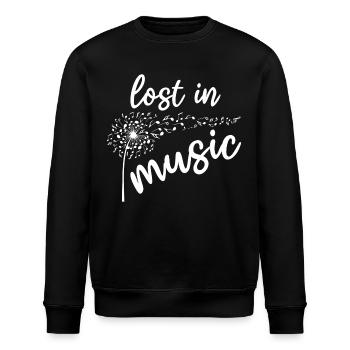 « Lost in music » - Partitions de musique pissenlit - Sweat bio ROLLER Stanley/Stella Unisexe - noir - Devant - Nik (191cm)