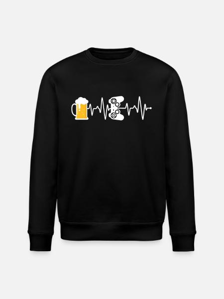 Gamer Beer Heartbeat - Stanley/Stella ROLLER Unisex Organic Sweatshirt - black
