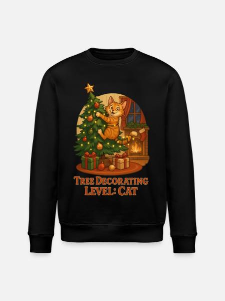 Kater schmückt Weihnachtsbaum - Stanley/Stella Unisex Bio-Sweatshirt ROLLER - Schwarz