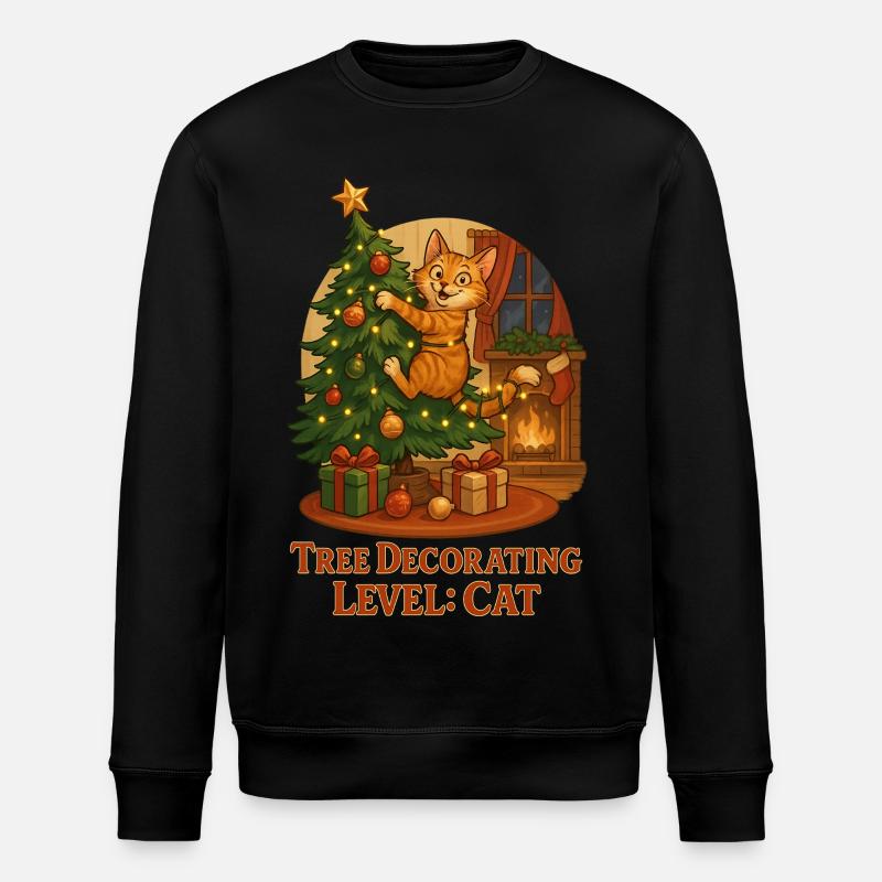 Kater schmückt Weihnachtsbaum - Stanley/Stella Unisex Bio-Sweatshirt ROLLER - Schwarz