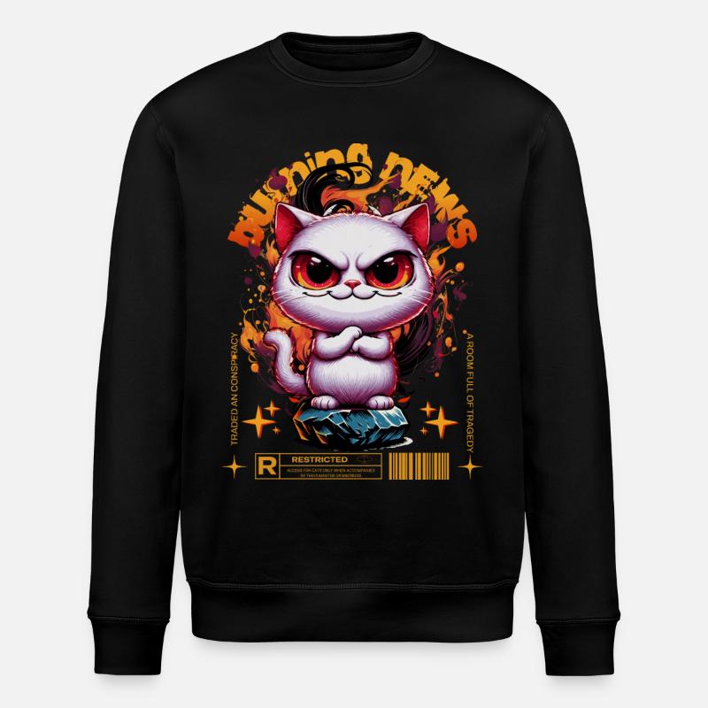 BURNING NEWS Caution cat - Stanley/Stella Unisex Bio-Sweatshirt ROLLER - Schwarz