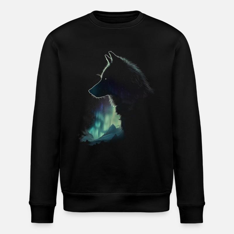 Wolf Nordlicht Finnland Geschenk - Stanley/Stella Unisex Bio-Sweatshirt ROLLER - Schwarz