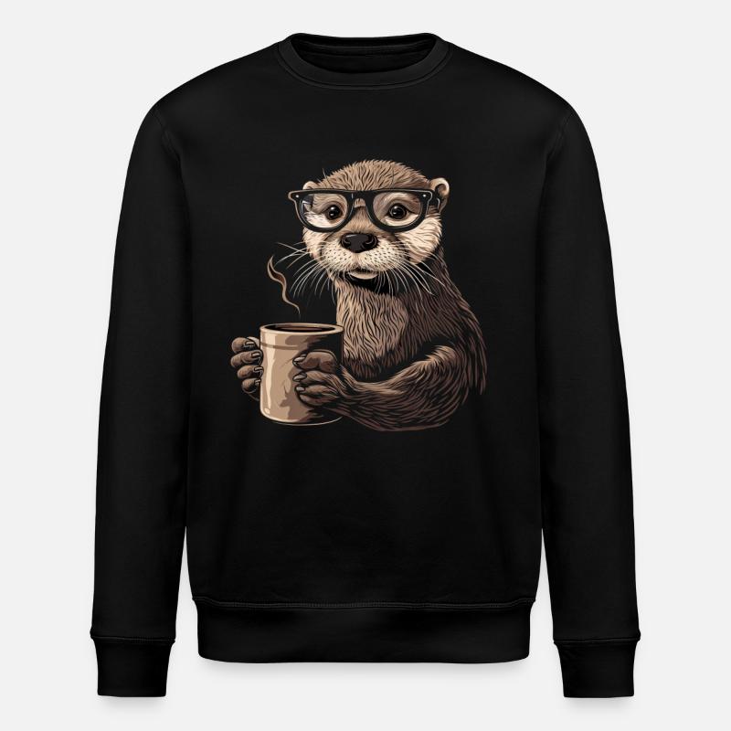 Otter Coffee Funny Gift - Stanley/Stella ROLLER Unisex Organic Sweatshirt - black