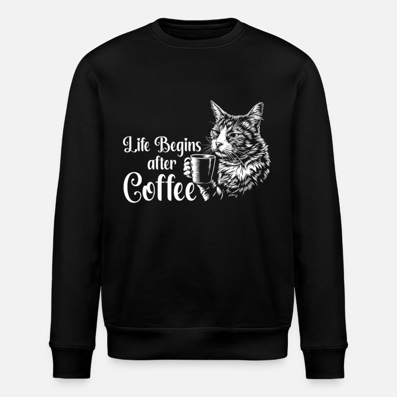 Katze Kaffee Lustig Geschenk - Stanley/Stella Unisex Bio-Sweatshirt ROLLER - Schwarz