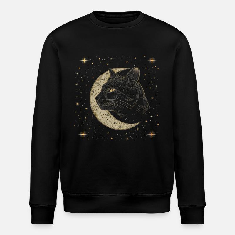 Schwarze Katze Mond - Stanley/Stella Unisex Bio-Sweatshirt ROLLER - Schwarz