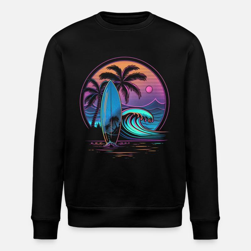 Surfen Retro Wave Surfer Geschenk - Stanley/Stella Unisex Bio-Sweatshirt ROLLER - Schwarz