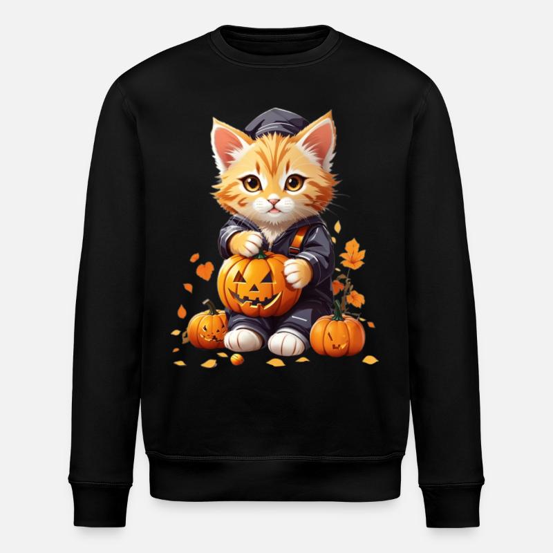 Chat mignon avec citrouille - Sweat bio ROLLER Stanley/Stella Unisexe - noir