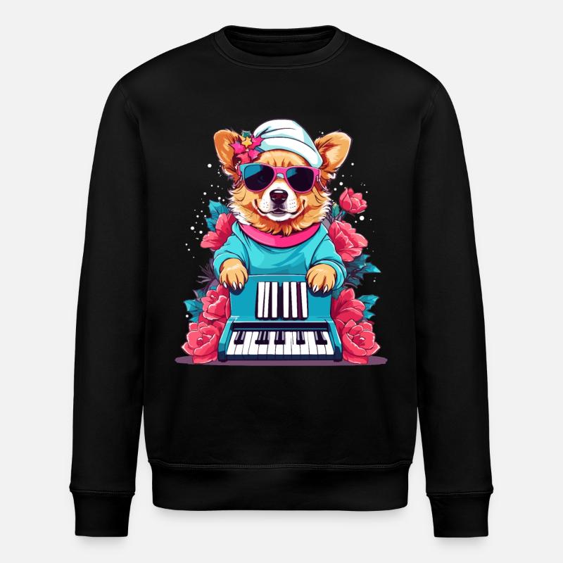 Hund mit Piano - Stanley/Stella Unisex Bio-Sweatshirt ROLLER - Schwarz
