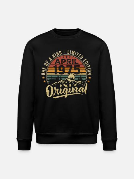 April 1975 Vintage 1975 Birthday Gift - Stanley/Stella ROLLER Unisex Organic Sweatshirt - black