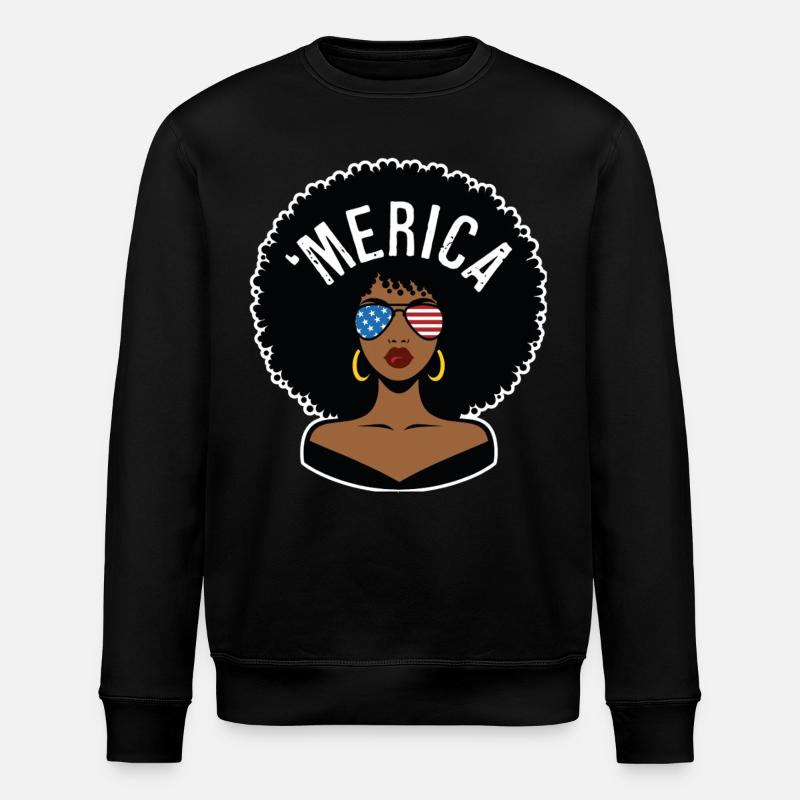 'merica Afro - Stanley/Stella ROLLER Unisex Organic Sweatshirt - black