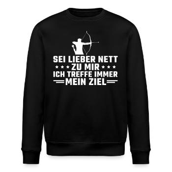 Bogenschütze Sei lieber nett Bogenschießen - Stanley/Stella Unisex Bio-Sweatshirt ROLLER - Schwarz - Vorne - Nik (191cm)