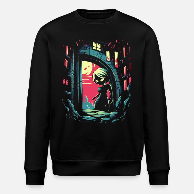 Anime Mädchen Nacht - Stanley/Stella Unisex Bio-Sweatshirt ROLLER - Schwarz