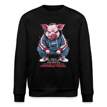 West Spy or Comrade, Slavic Gopnik Pig - Stanley/Stella ROLLER Unisex Organic Sweatshirt - black - Front - Nik (191cm)