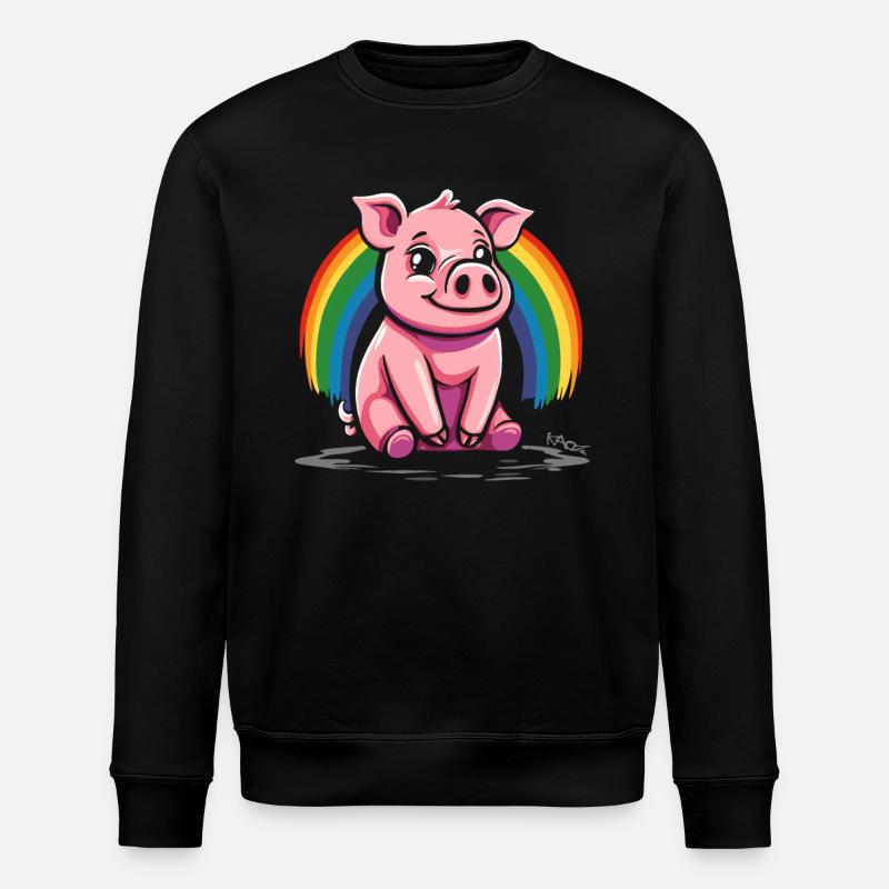 Niedliches Regenbogen Schwein - Stanley/Stella Unisex Bio-Sweatshirt ROLLER - Schwarz
