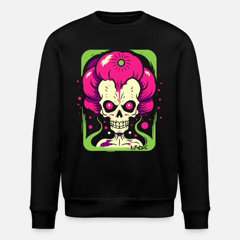 Bunter Pop-Art-Skelett-Zombie-Schädel - Stanley/Stella Unisex Bio-Sweatshirt ROLLER - Schwarz