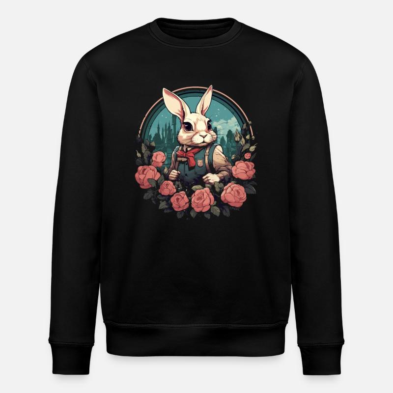 Lapin avec des roses - Sweat bio ROLLER Stanley/Stella Unisexe - noir
