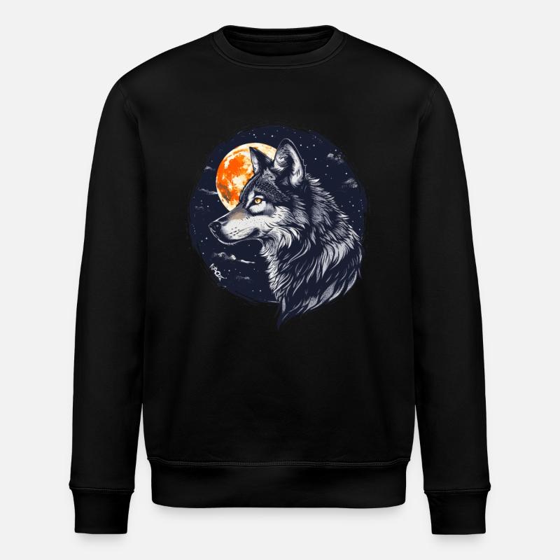 Wolf und Vollmond - Stanley/Stella Unisex Bio-Sweatshirt ROLLER - Schwarz