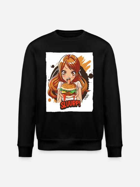 Anime-Mädchen liebt große Burger - Stanley/Stella Unisex Bio-Sweatshirt ROLLER - Schwarz