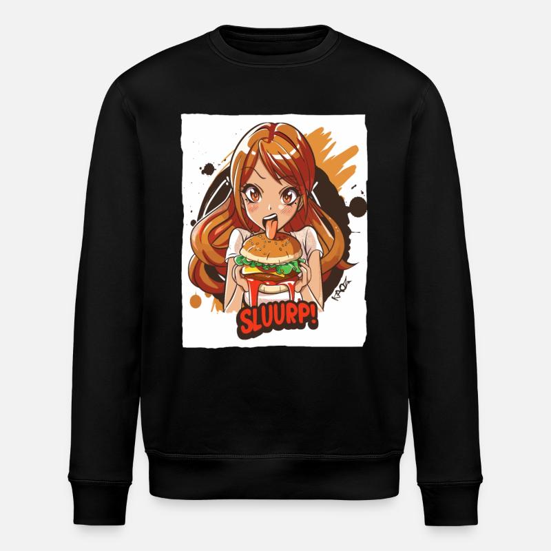 Anime-Mädchen liebt große Burger - Stanley/Stella Unisex Bio-Sweatshirt ROLLER - Schwarz