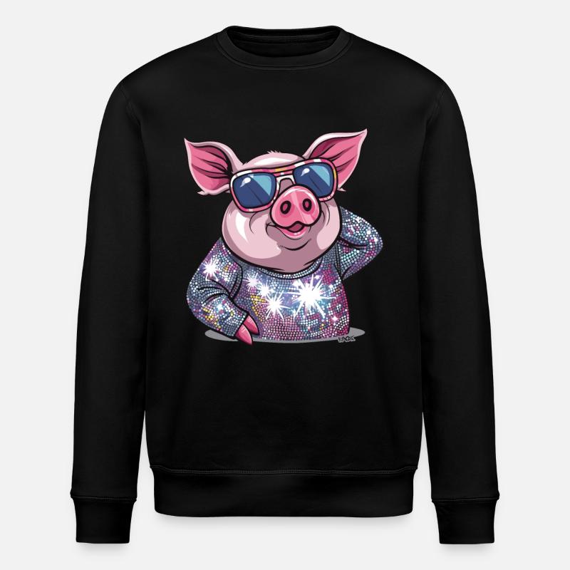 Glitter Disco Dance Diva Pig - Stanley/Stella ROLLER Unisex Organic Sweatshirt - black