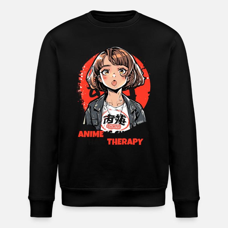 Anime is cheaper than therapy - Stanley/Stella ROLLER Unisex Organic Sweatshirt - black