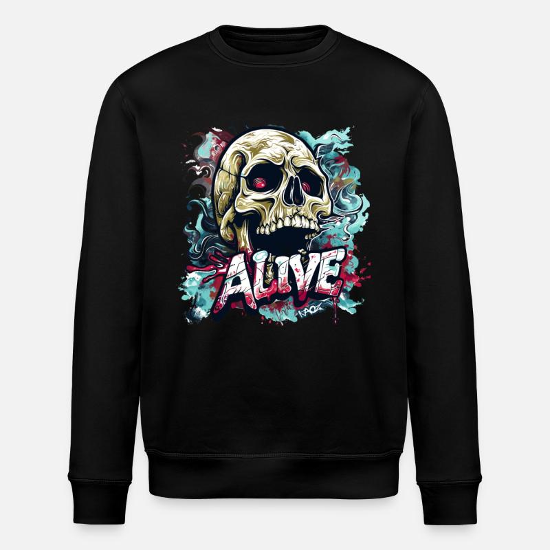 Dieser Totenkopf-Schädel lebt - Stanley/Stella Unisex Bio-Sweatshirt ROLLER - Schwarz