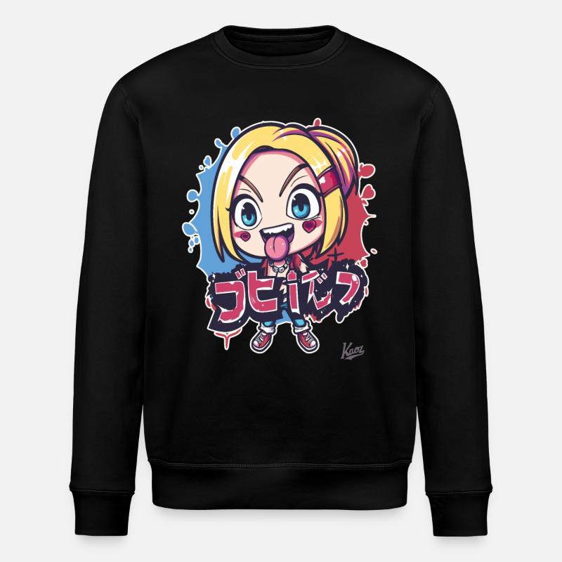 Chibi Freches Cartoon-Mädchen - Stanley/Stella Unisex Bio-Sweatshirt ROLLER - Schwarz