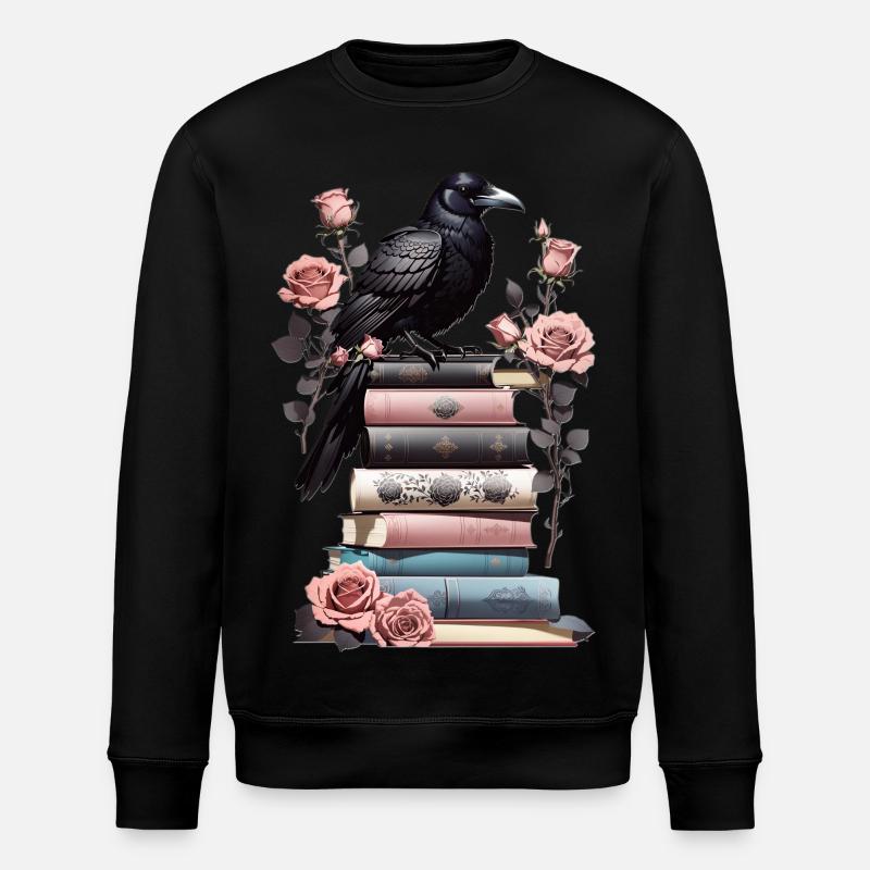 Stack of books with raven - Stanley/Stella ROLLER Unisex Organic Sweatshirt - black