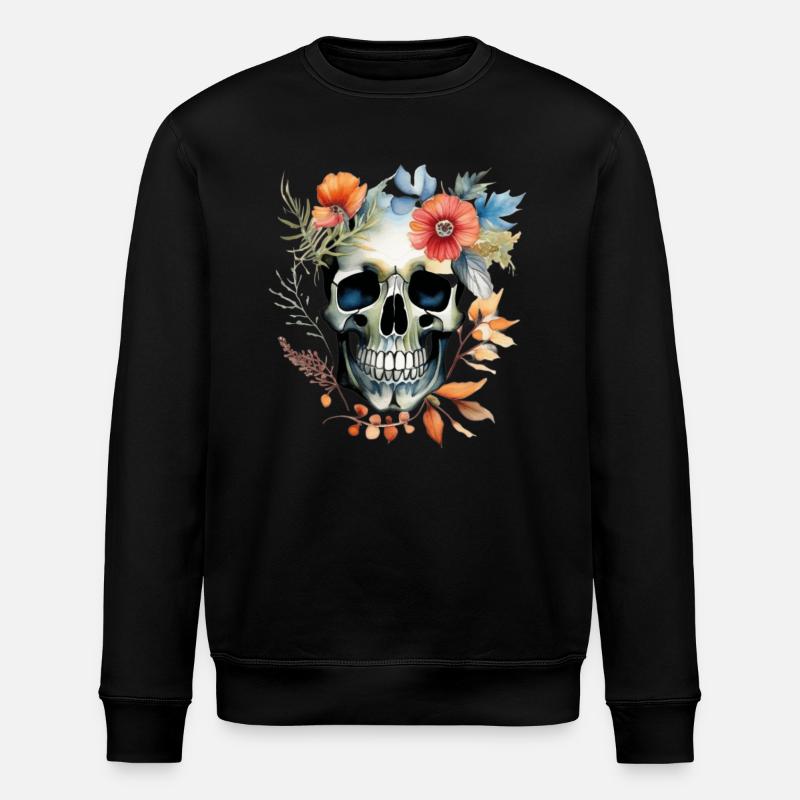Botanic Skull Art in Bloom - Stanley/Stella ROLLER Unisex Organic Sweatshirt - black