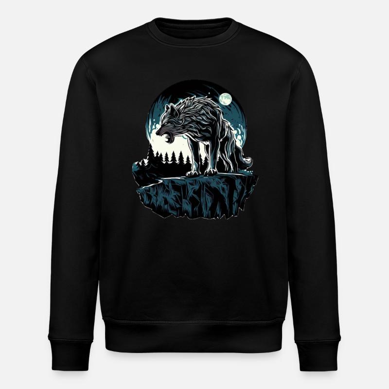 Majestic Wolf Under Moonlight - Stanley/Stella ROLLER Unisex Organic Sweatshirt - black