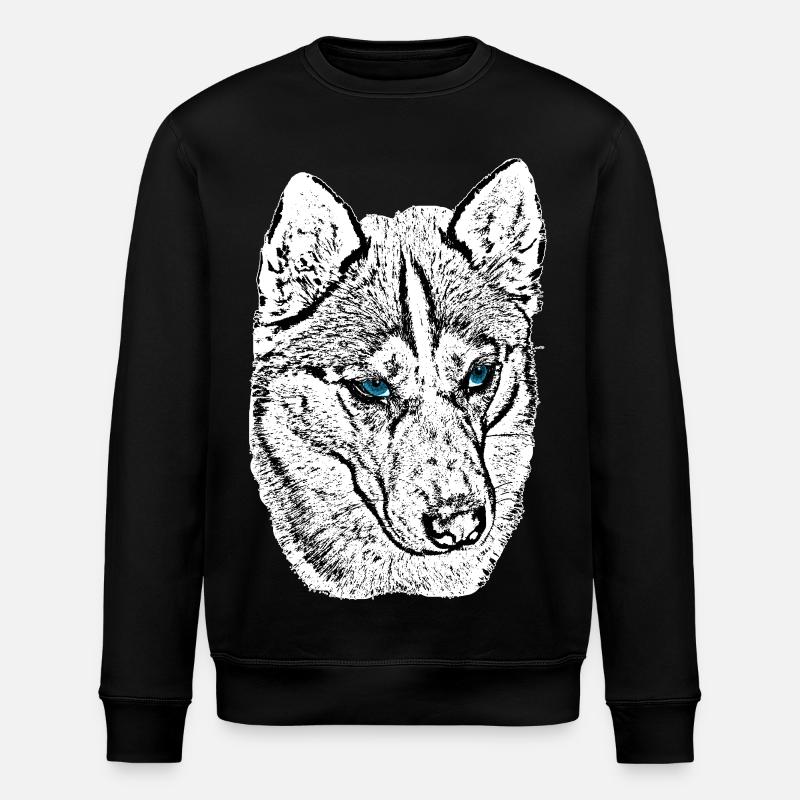 Wolf Head Drawing Blue Eyes - Stanley/Stella ROLLER Unisex Organic Sweatshirt - black