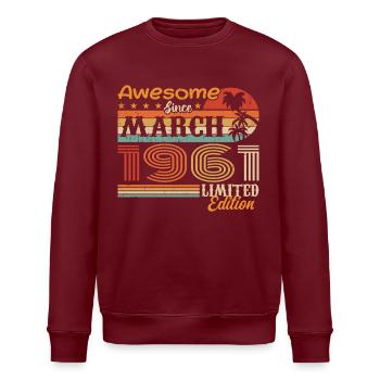 Mars 1961 Vintage 1961 rétro cadeau d’anniversaire - Sweat bio ROLLER Stanley/Stella Unisexe - bordeaux - Devant - Nik (191cm)