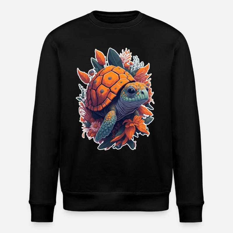 Turtle Floral Motif - Stanley/Stella ROLLER Unisex Organic Sweatshirt - black