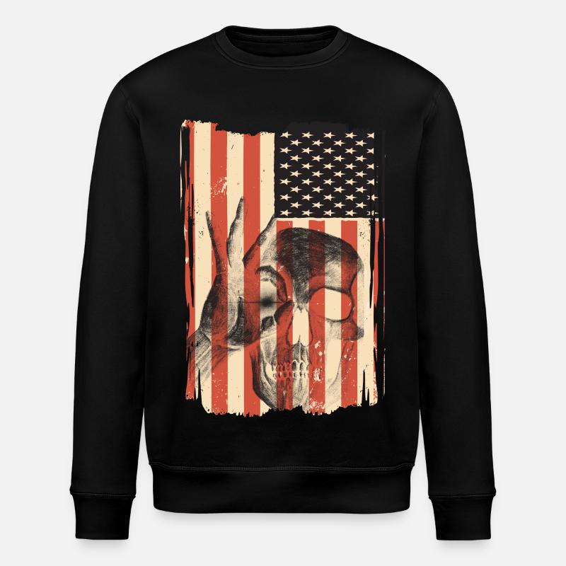 USA flag with skull - Stanley/Stella ROLLER Unisex Organic Sweatshirt - black