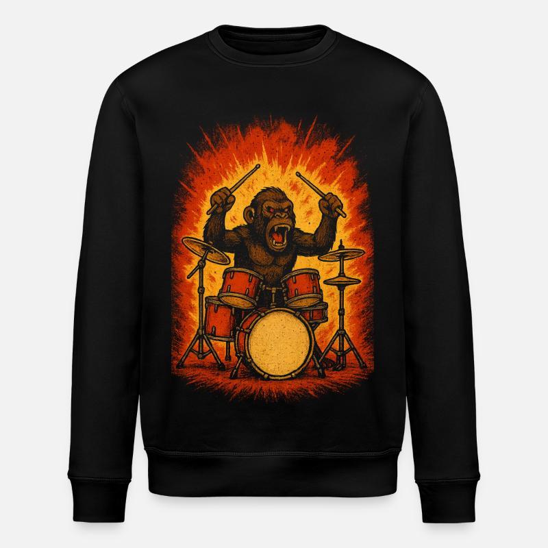Monkey drummer on fire - Stanley/Stella ROLLER Unisex Organic Sweatshirt - black