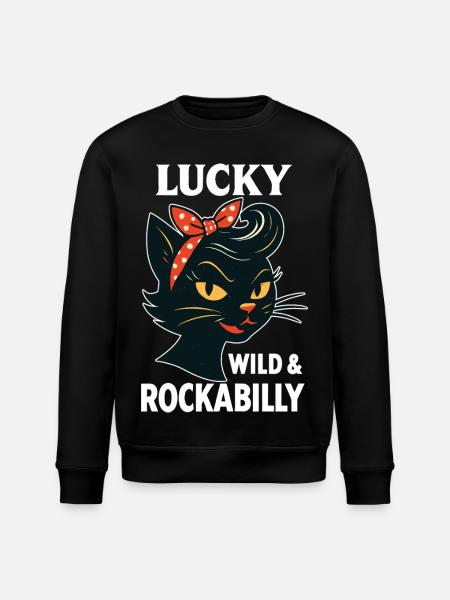Lucky, Wild & Rockabilly : Black Retro Cat - Sweat bio ROLLER Stanley/Stella Unisexe - noir