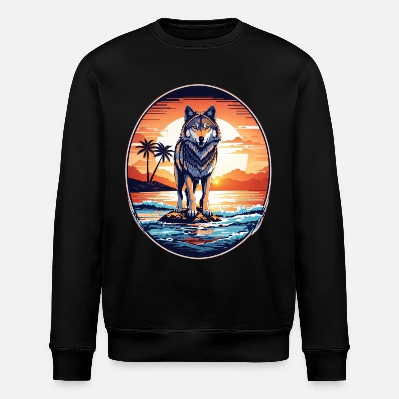 Wolf am Strand - Stanley/Stella Unisex Bio-Sweatshirt ROLLER - Schwarz
