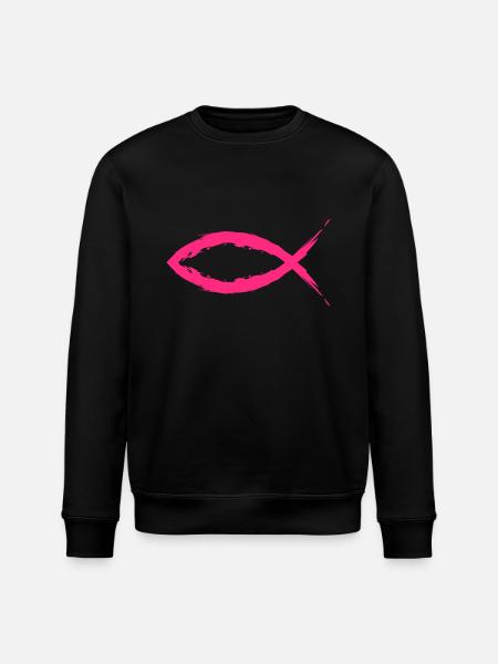 Fish Christianity symbol religion church pink - Stanley/Stella ROLLER Unisex Organic Sweatshirt - black