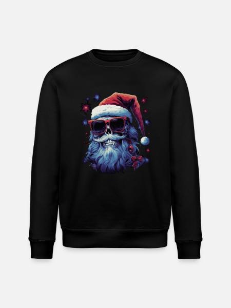 Skull with Santa hat - Stanley/Stella ROLLER Unisex Organic Sweatshirt - black