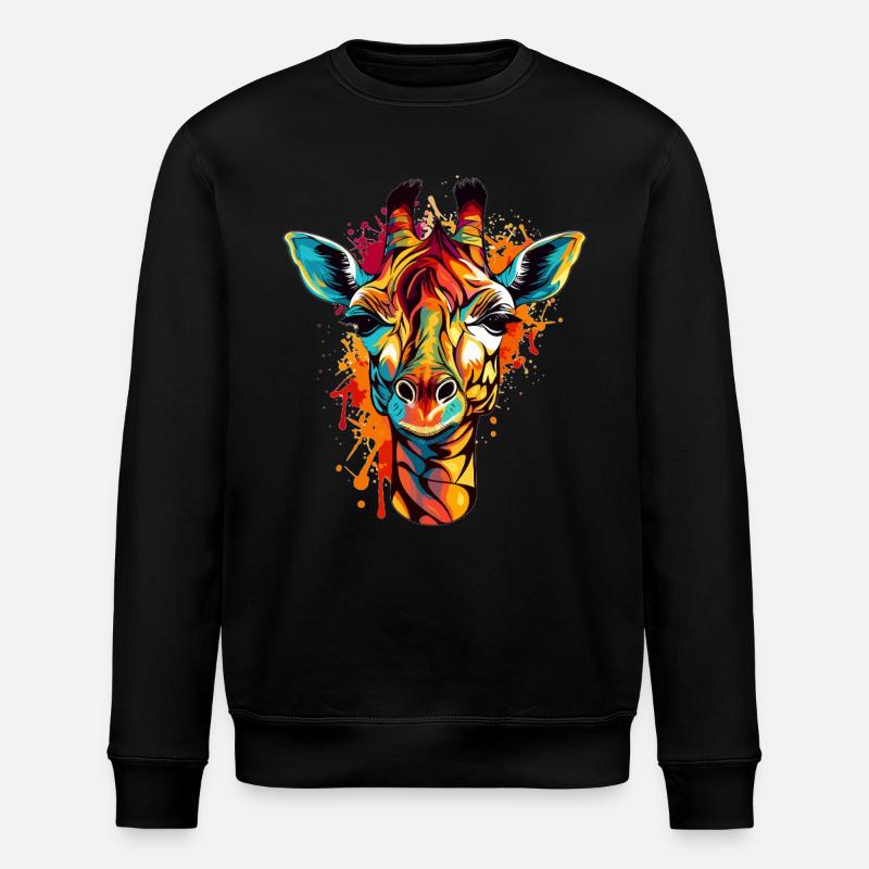 Bunte Giraffe im Splash-Look - Stanley/Stella Unisex Bio-Sweatshirt ROLLER - Schwarz
