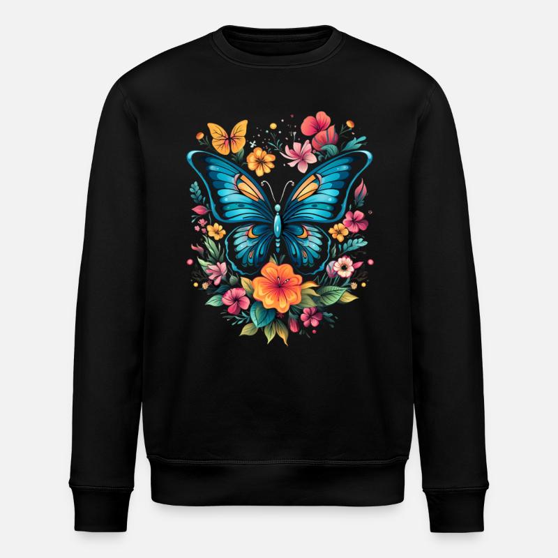 Schmetterling mit Blumen - Stanley/Stella Unisex Bio-Sweatshirt ROLLER - Schwarz