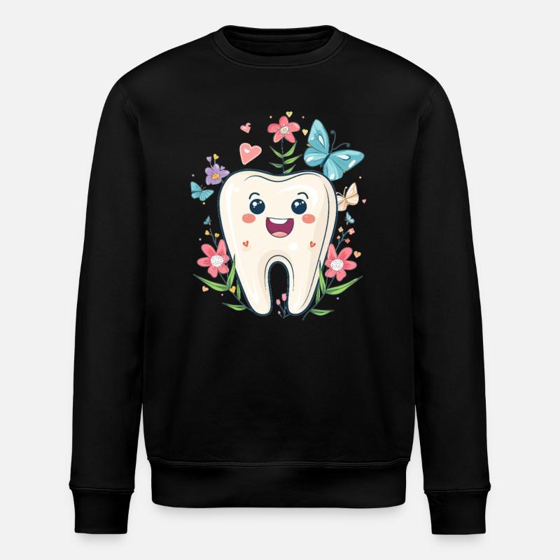 Glücklicher Zahn mit Blumen - Stanley/Stella Unisex Bio-Sweatshirt ROLLER - Schwarz